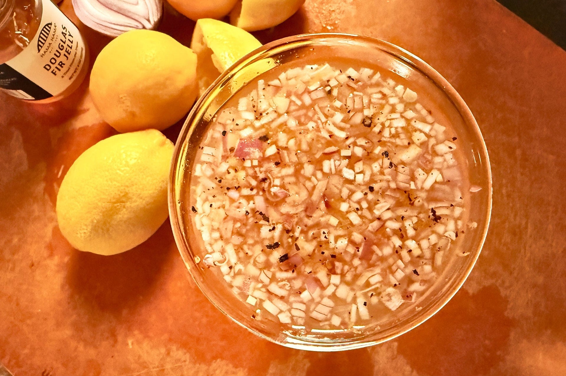 photo of Meyer Lemon Mignonette with Hama Hama Douglas Fir Jelly