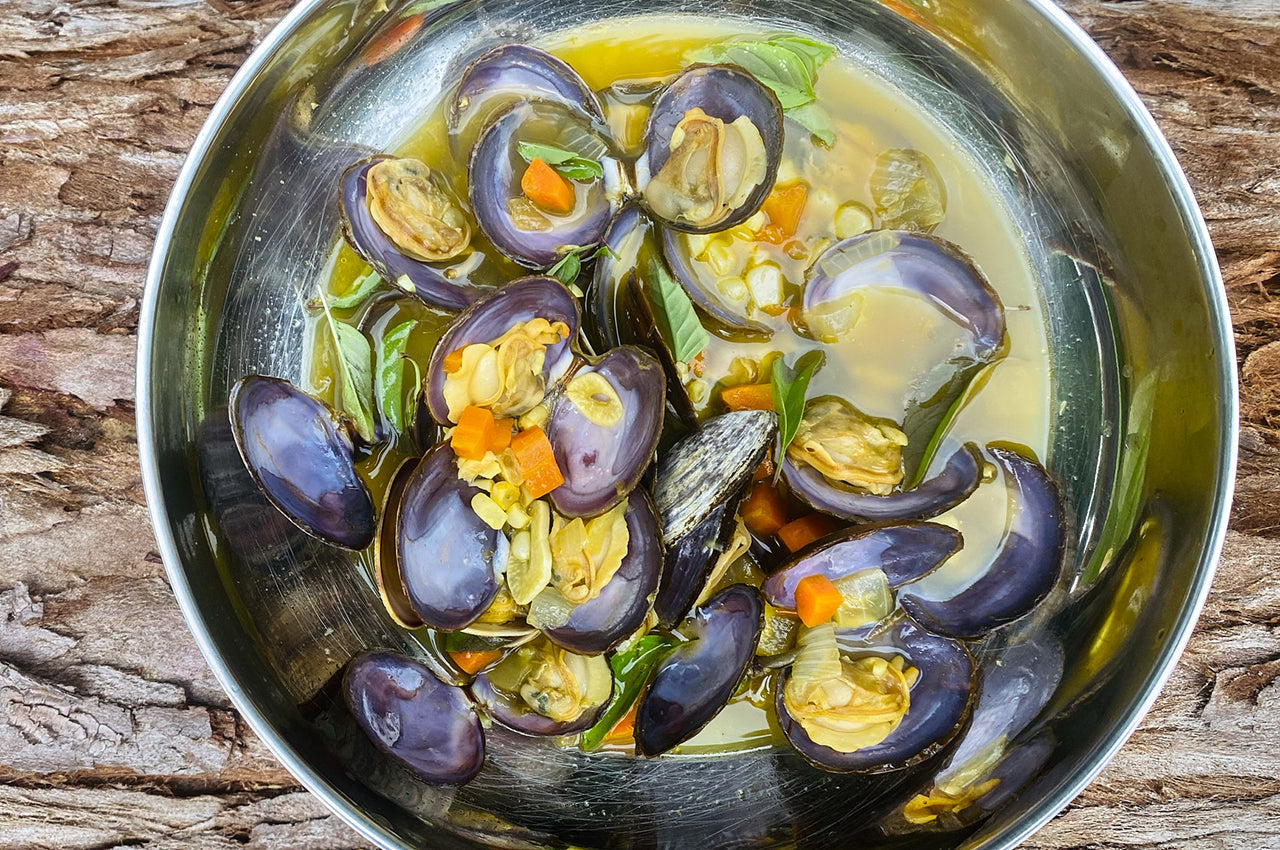 Clams with Corn and Basil