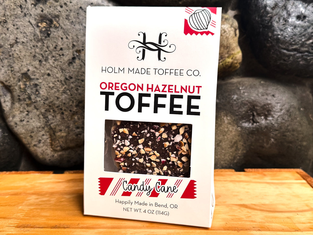 Oregon Hazelnut Toffee: Candy Cane | Holm Made Toffee Co.